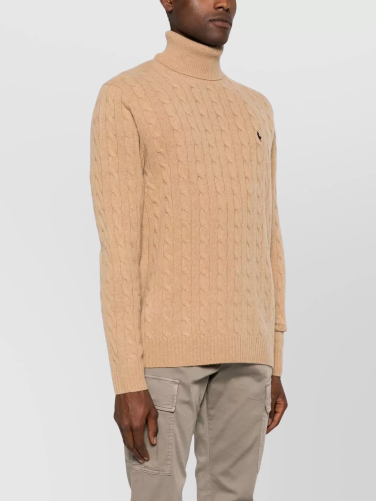 Ralph Lauren Cable Knit Roll Neck Sweater In Neutral