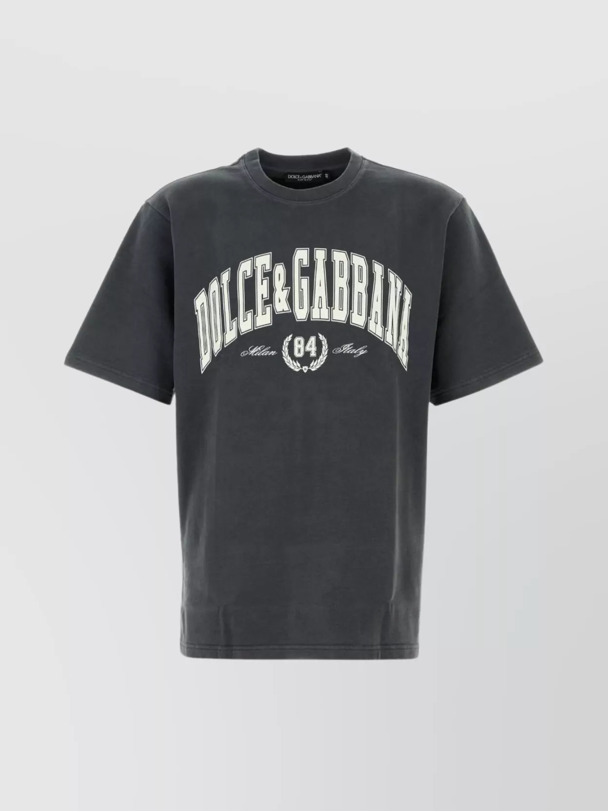 Dolce & Gabbana Men Dark Grey Crewneck T-shirt With Logo Lettering Print On The Front In Cotton Man In Gray