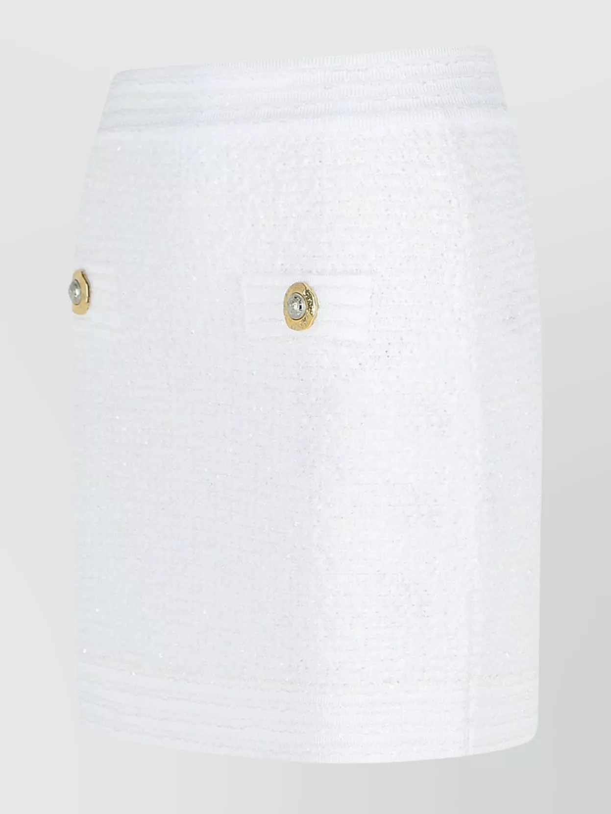 Balmain Cotton Blend Miniskirt Gold-tone Buttons In White