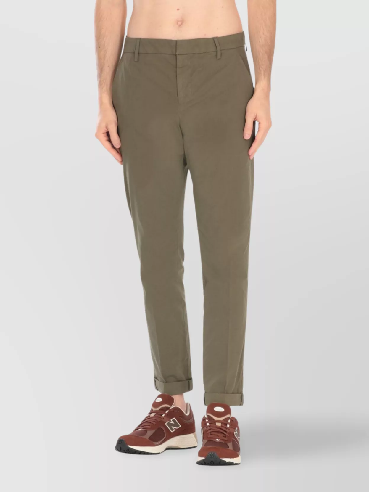 Dondup Straight Cotton Trousers Cuffed Hem In Green