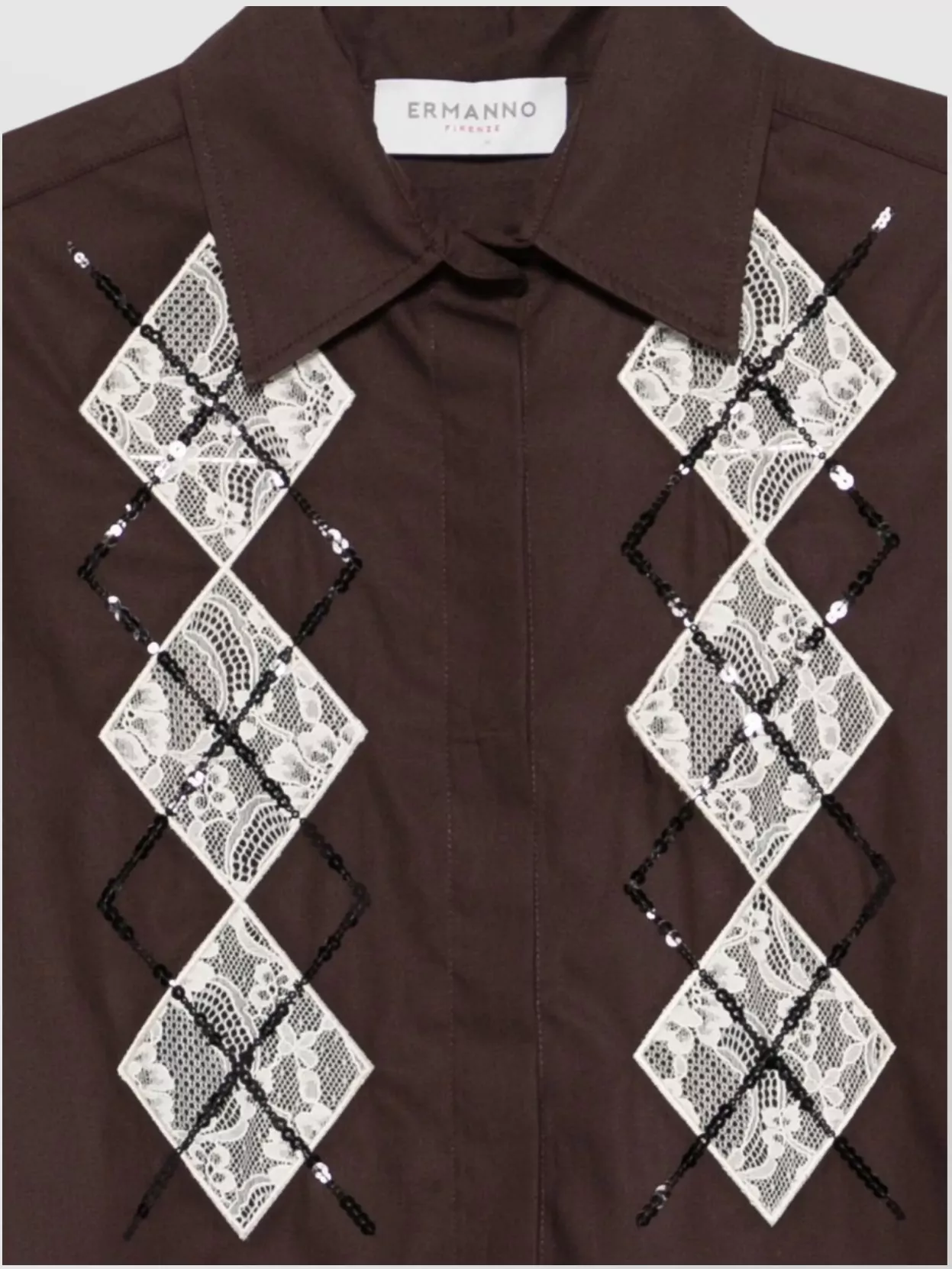 Ermanno Firenze Long Sleeve Button-Down Shirt Embroidered Design