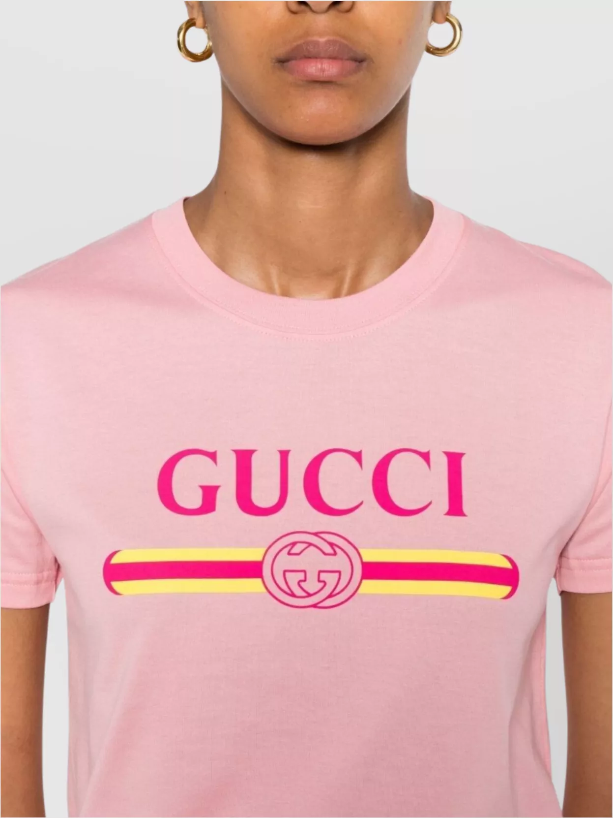 Gucci Women Pink Crewneck T-shirt With Logo Print On The Front In Cotton Woman In Pink