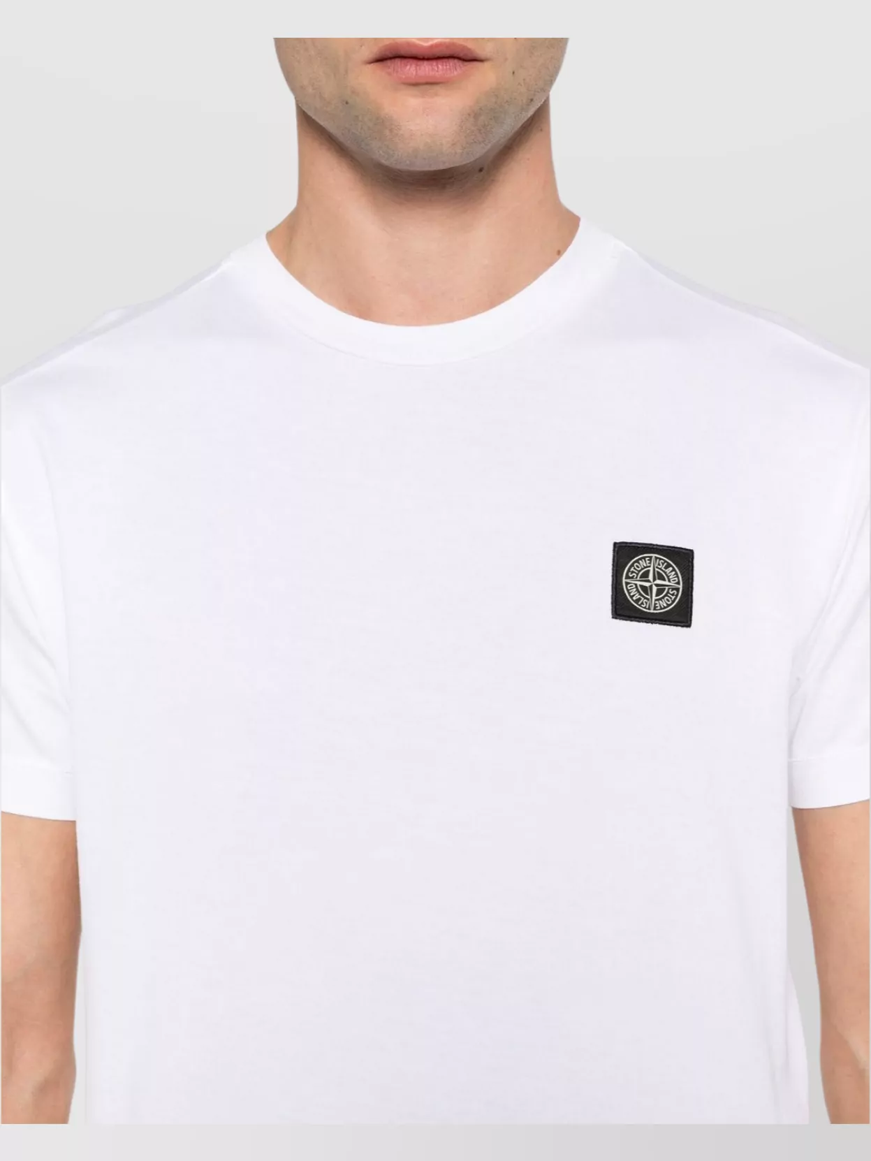 Stone Island White Cotton T-shirt With Logo Patch