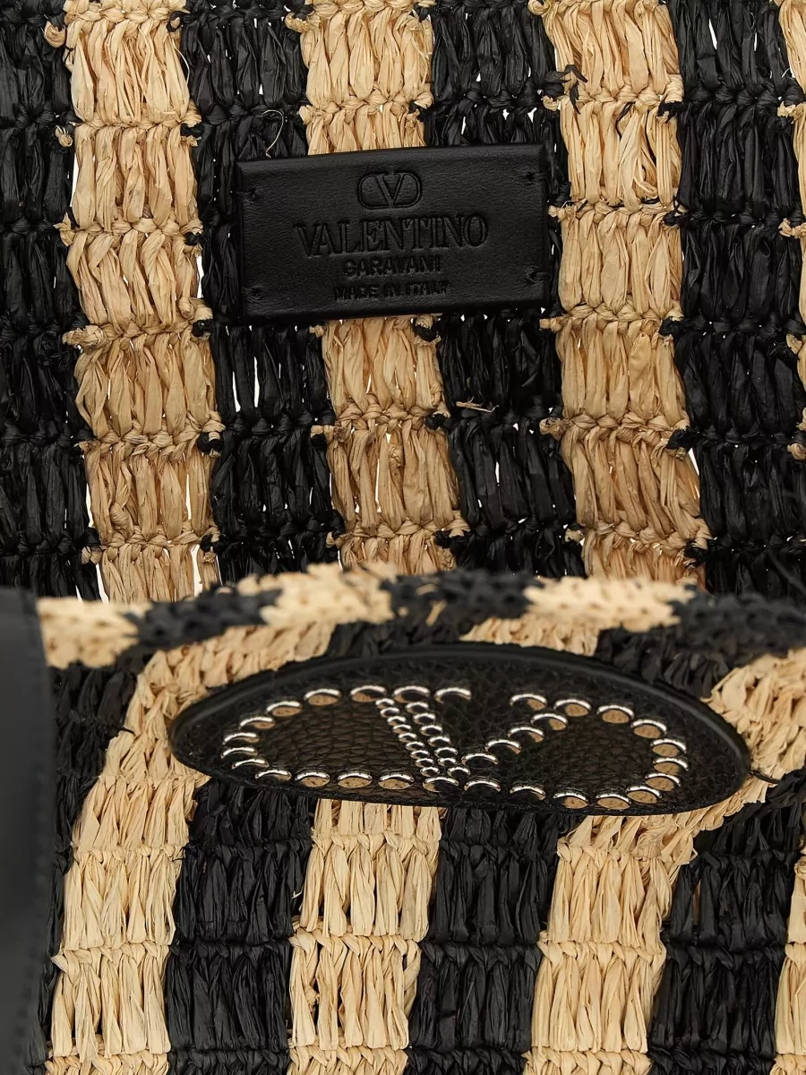 Valentino Garavani Vlogo Signature Raffia Striped Tote Bag