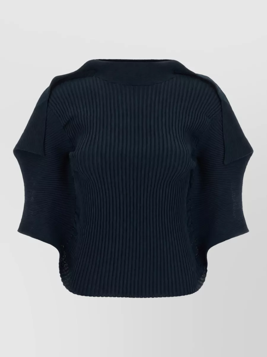 Issey Miyake pleated high-neck short-sleeve knitted top