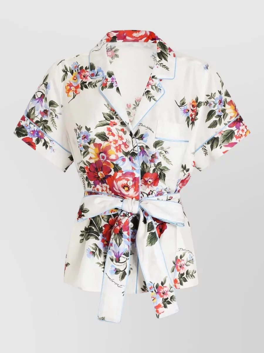 Dolce&Gabbana silk floral-print short-sleeve belted blouse