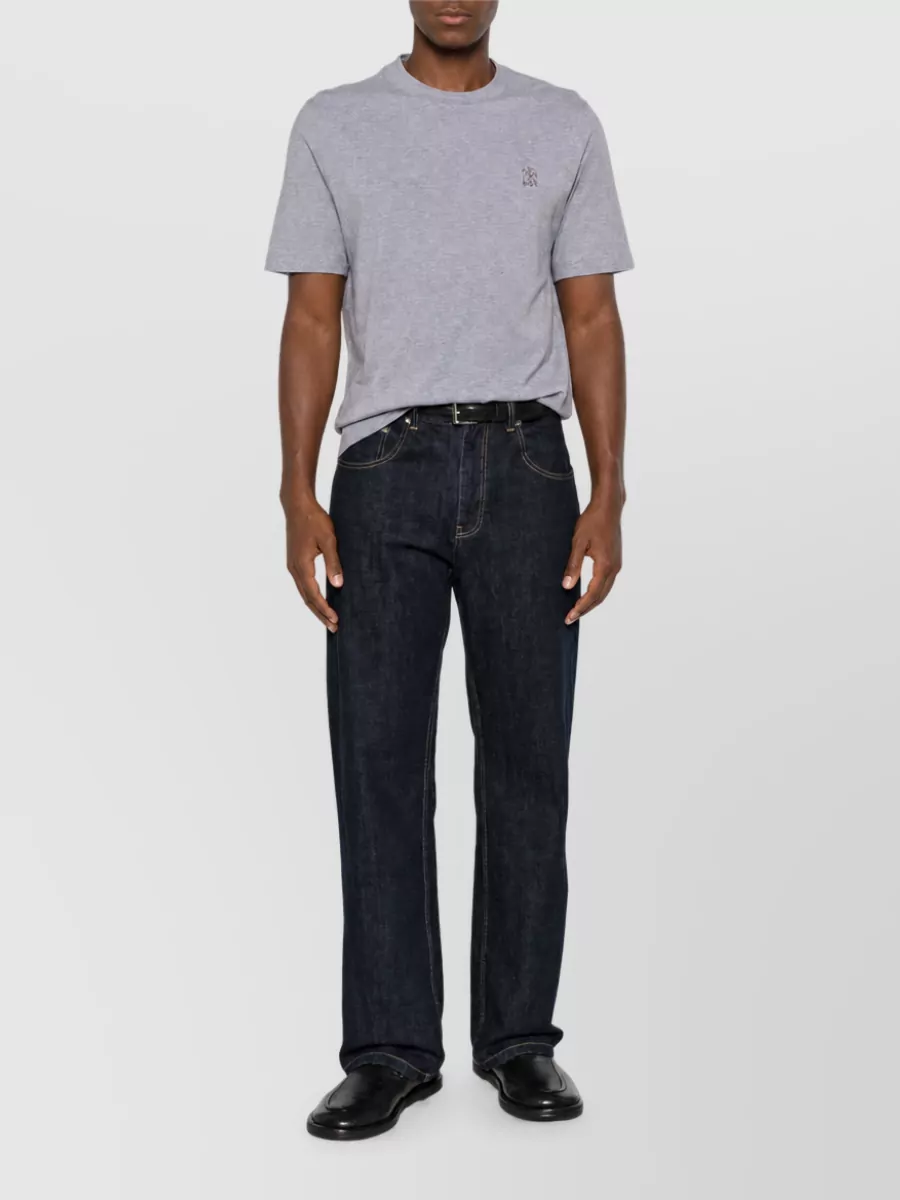 Brunello Cucinelli Logo Print Cotton Crew Neck T-Shirt