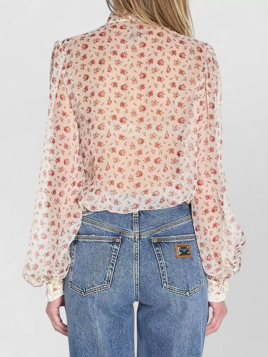 Dolce&Gabbana Silk Chiffon Floral-Print Long-Sleeve Blouse