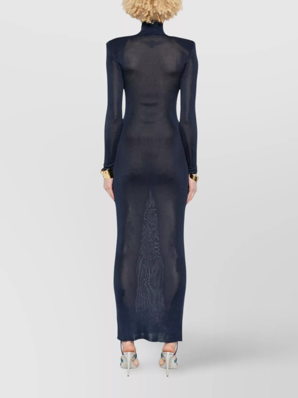 Self-portrait Ribbed Lurex Knit Turtleneck Maxi Dress In Grey