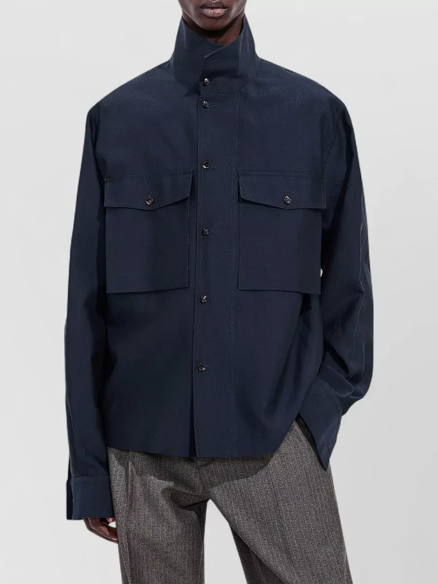 Bottega Veneta silk cotton high-neck relaxed-fit shirt jacket