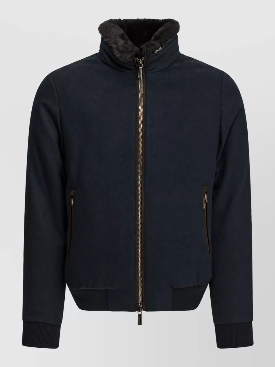 Moorer Wool Cashmere Padded Bomber Jacket In Blue