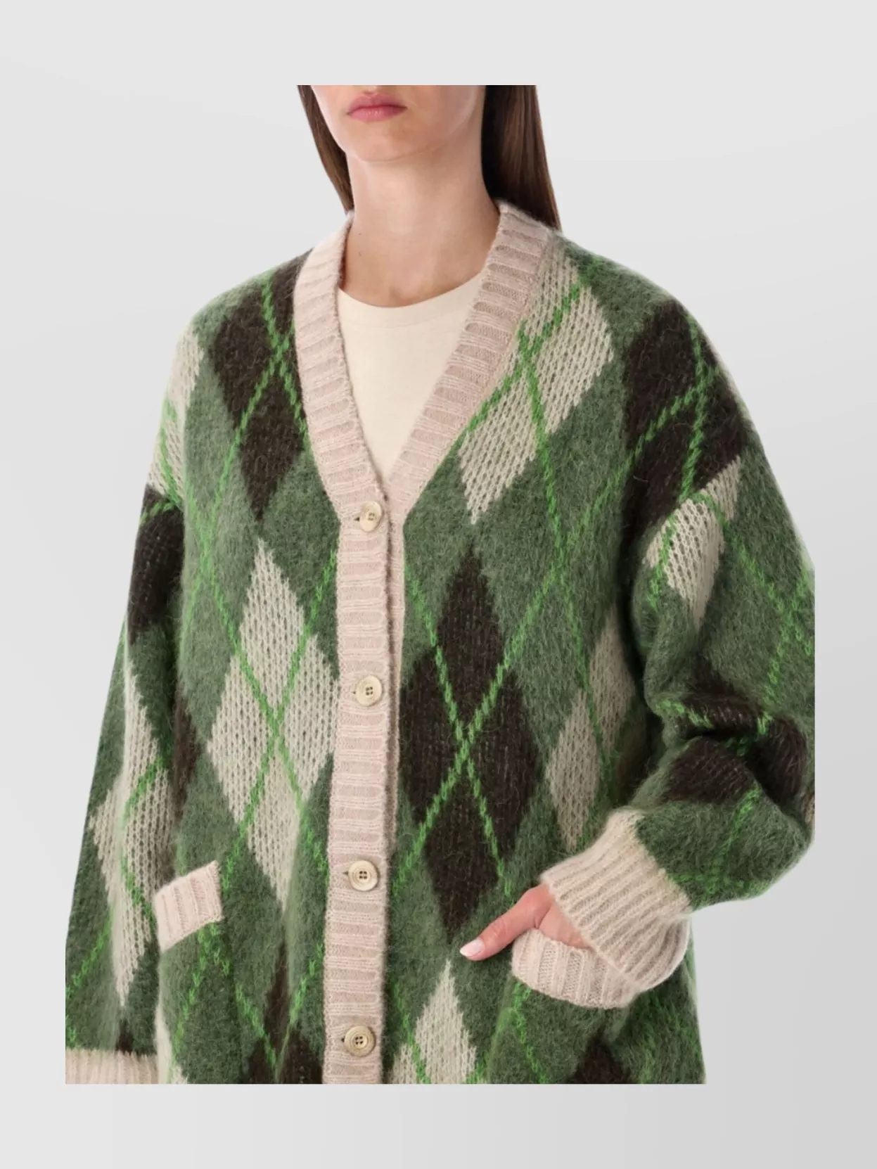 Emporio Armani Long Argyle Pattern Jacket Front Pockets