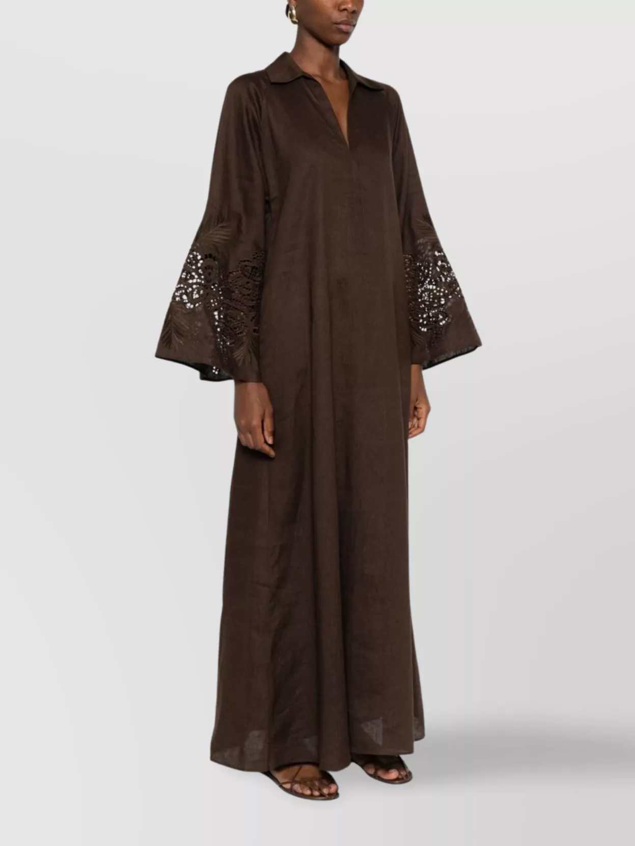 Max Mara Knee Length Dress With Embroidered Flared Sleeves