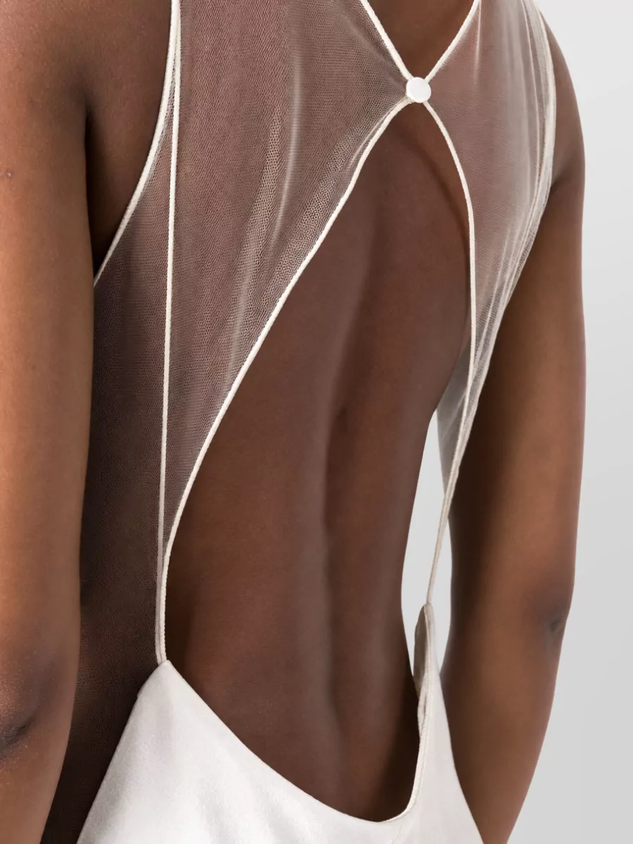 Maison Margiela Silk Sheer Panel Sleeveless Square Neck Maxi Dress