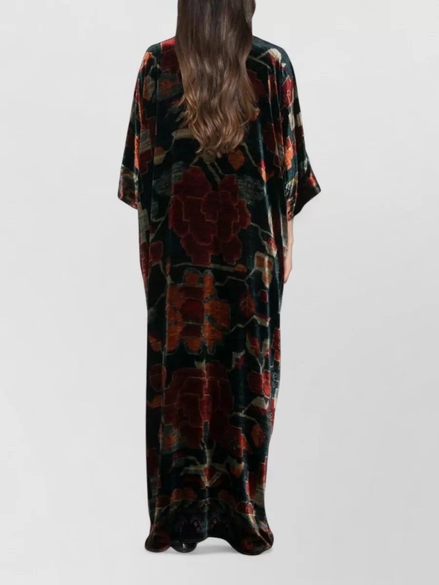 Pierre Louise Mascia Silk V-Neck Printed Maxi Dress