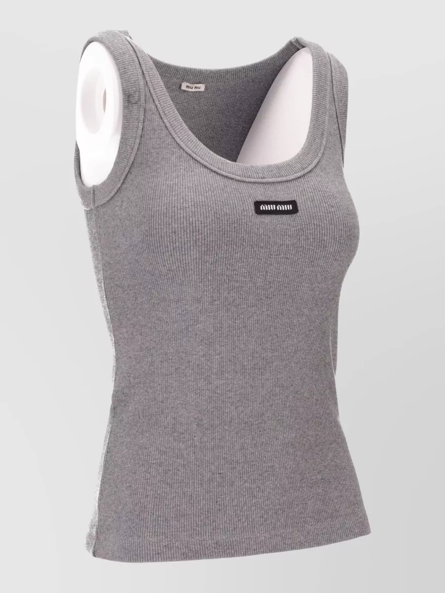 Miu Miu Ribbed Sleeveless Jersey Knit Top