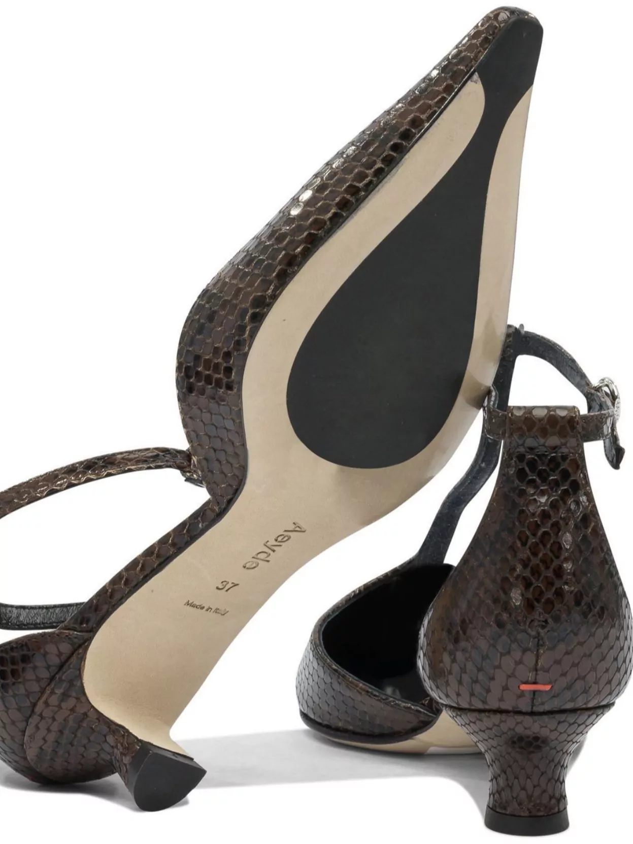 Aeyde Snakeskin T-bar Strap Kitten Heel Pumps