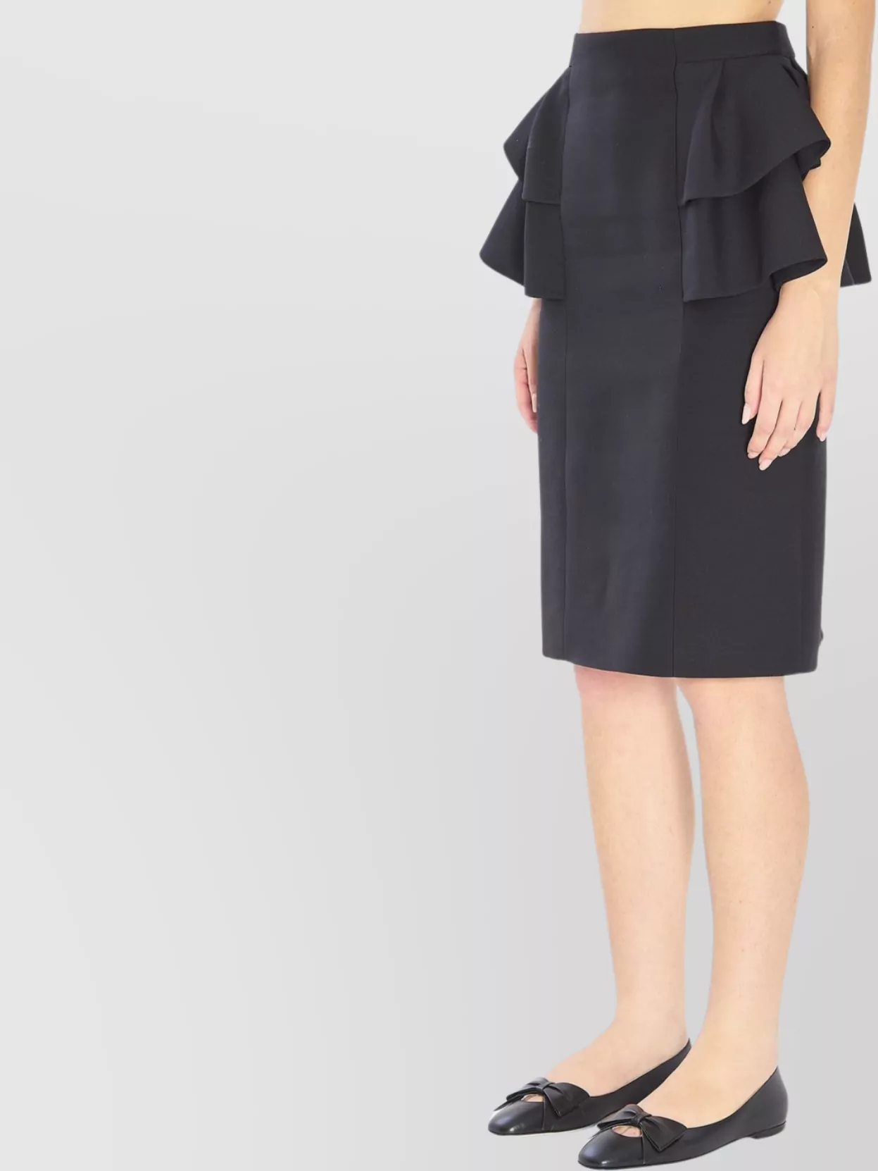 Valentino Couture Crepe Midi Skirt With Ruffle Detail In Blue