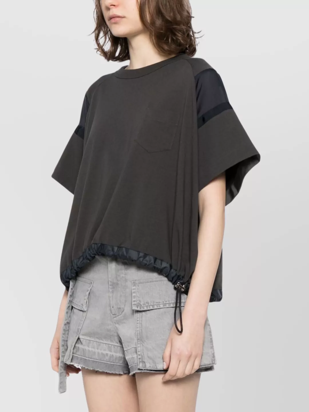 Sacai Cotton Crew Neck T-shirt With Drawstring Hem