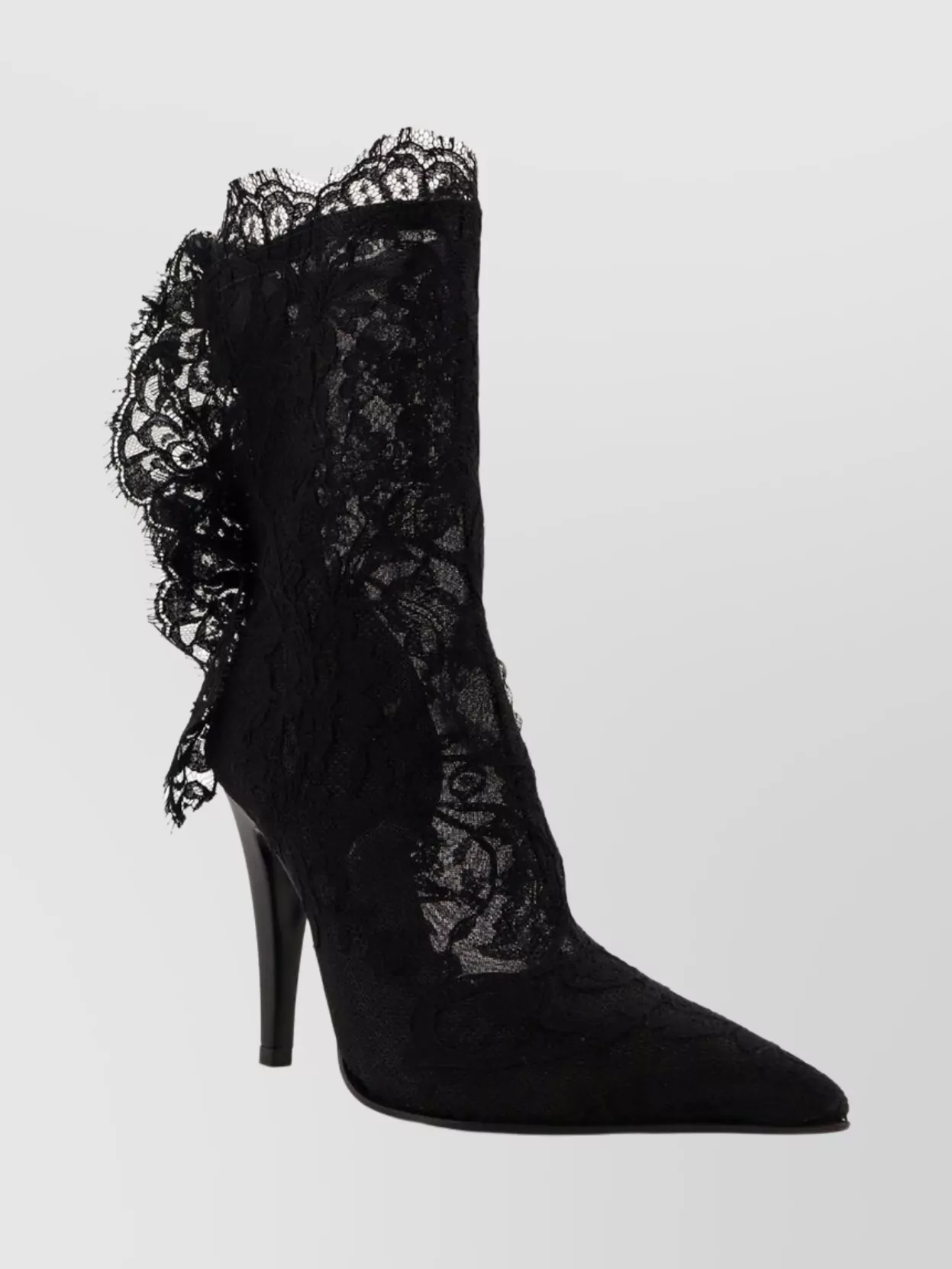 Alexander Mcqueen Lace Overlay Pointed Toe Stiletto Boots In Black