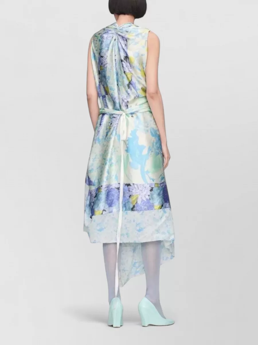 Maison Margiela Silk Sleeveless Floral-Print Draped Midi Dress