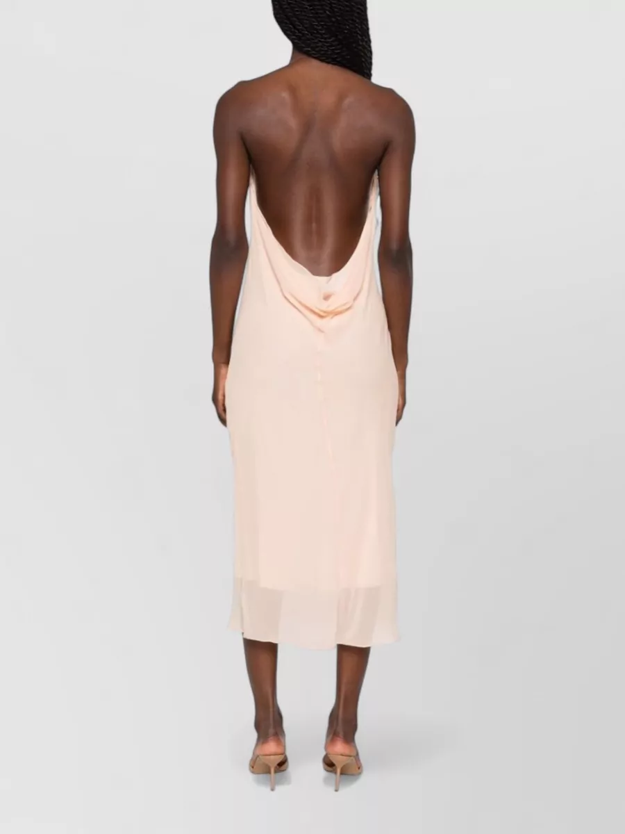 Mugler Silk Cowl Neck Backless Sleeveless Midi Dress
