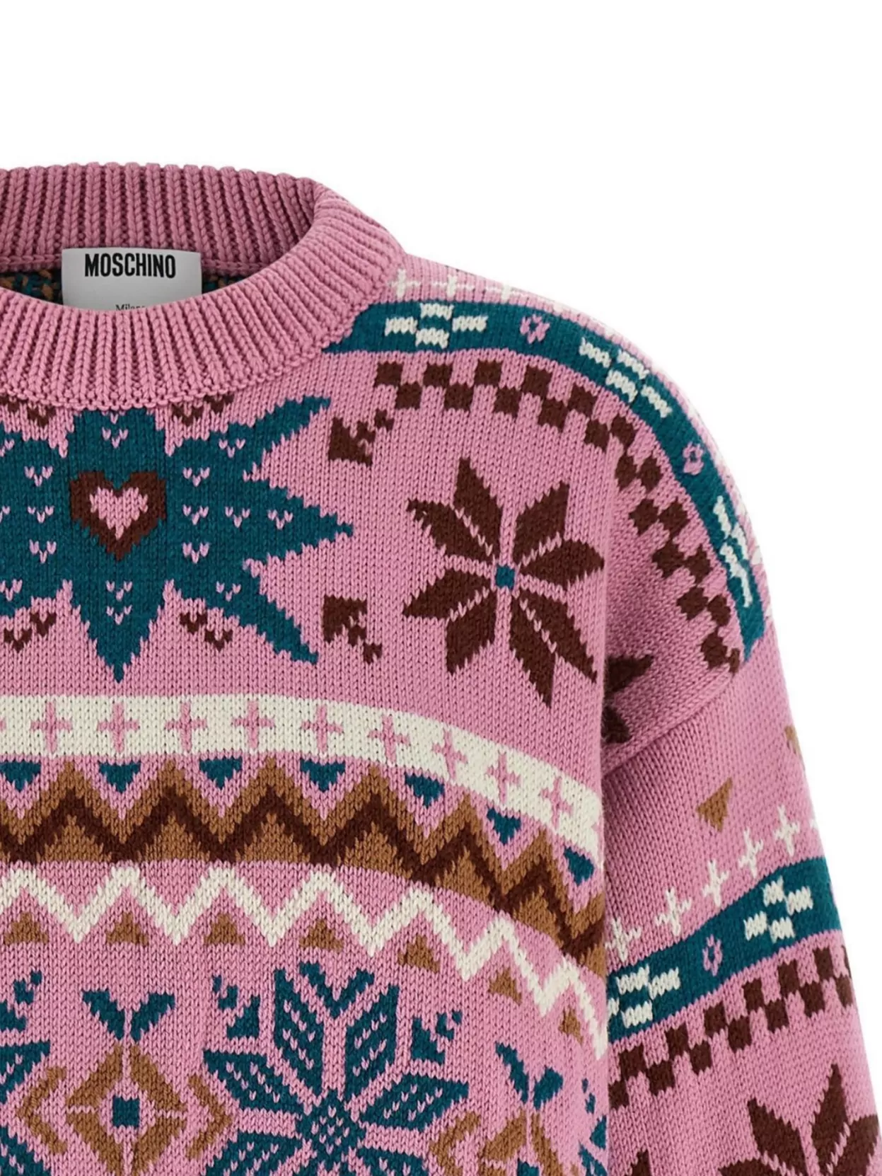 Moschino Wool Sweater With Intarsia Design And Crew Neck