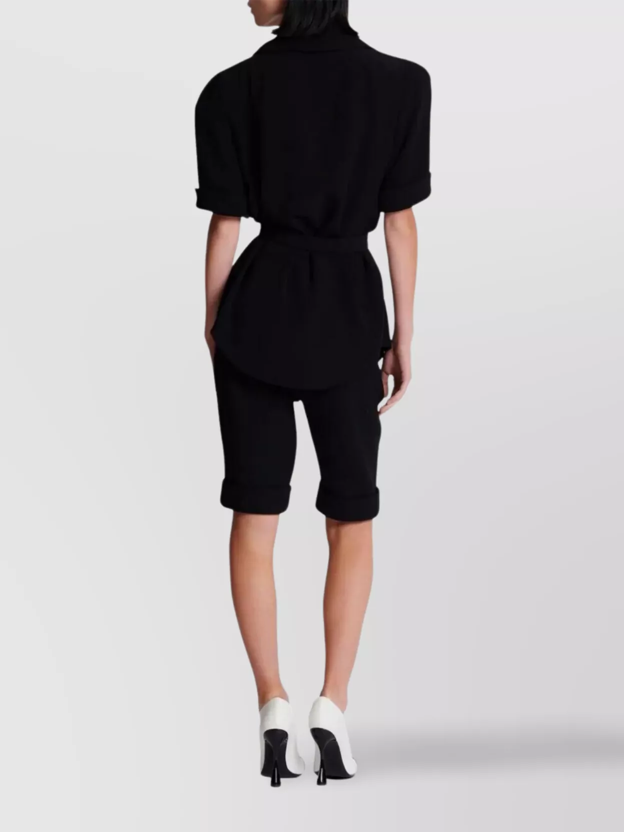 Balmain Belted Lapel Collar Shirt Pockets In Black