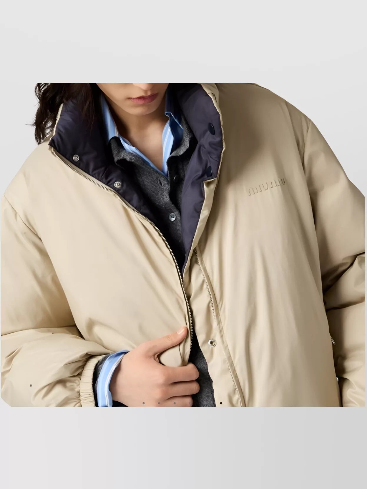 Miu Miu Padded Long Sleeve High Collar Jacket In Blue