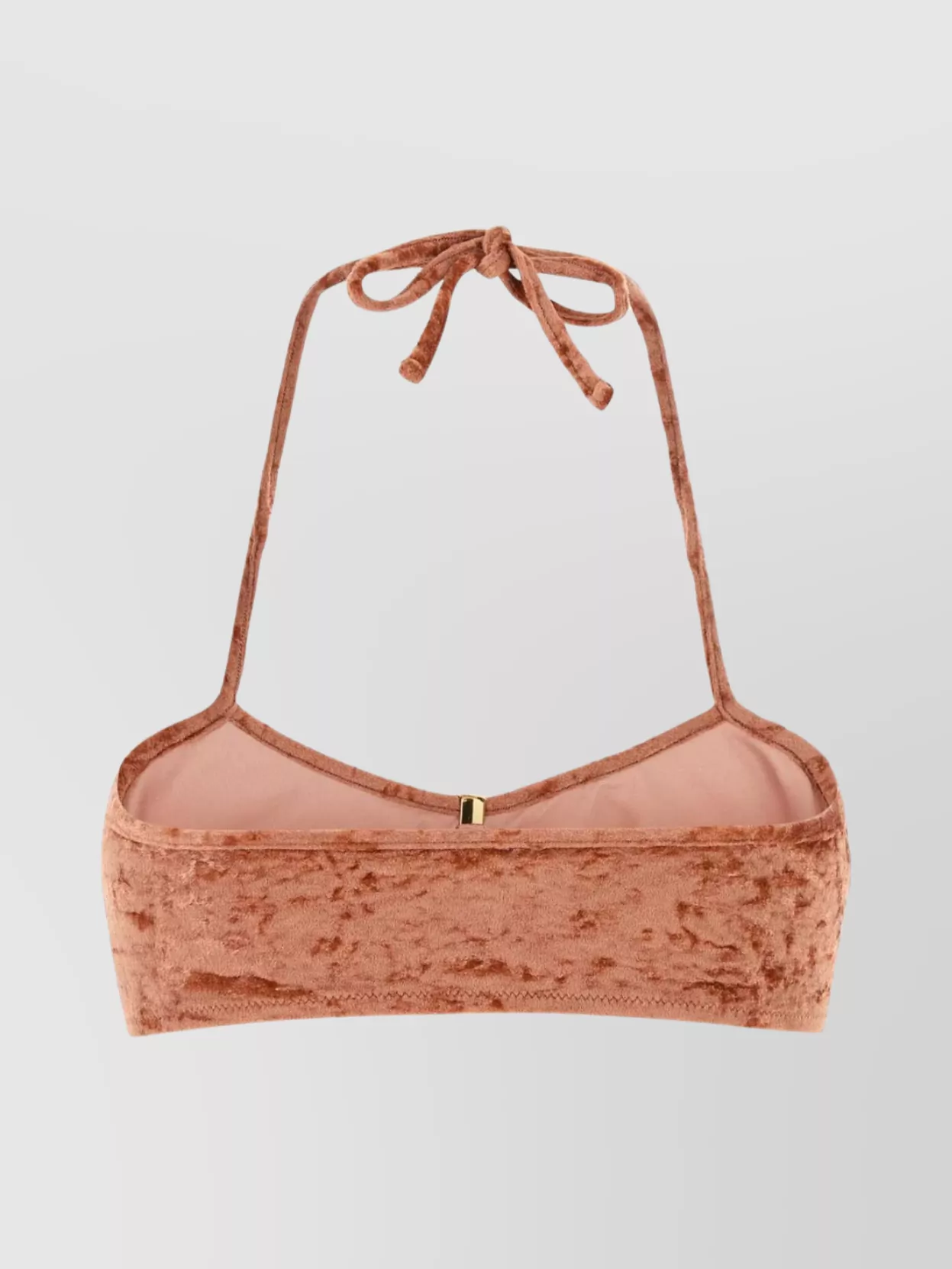 Chloé Halter Neck Velvet Bikini Top With Hardware In Brown