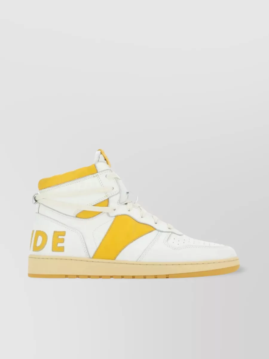 Shop Rhude Vintage Leather High-top Sneakers In Cream