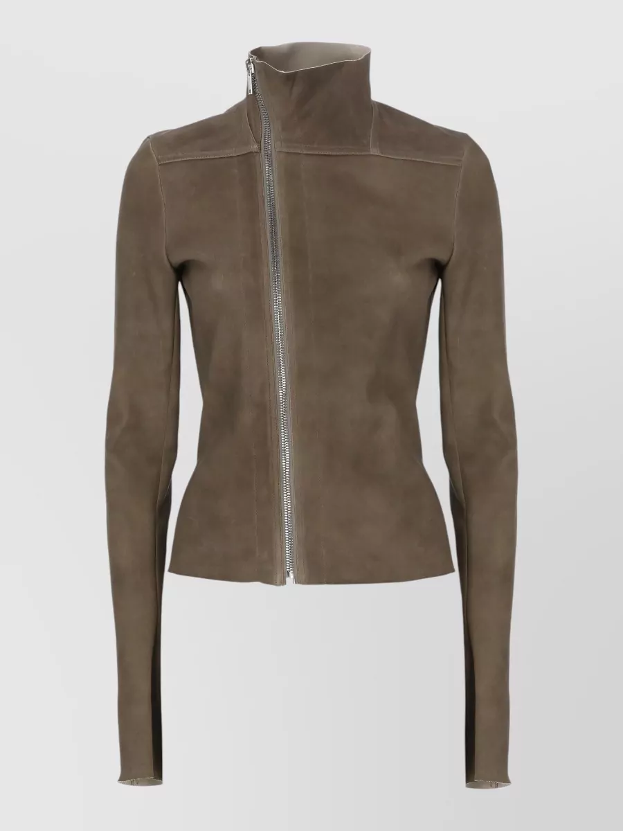 Rick Owens Leather high-neck asymmetric-zip fitted jacket
