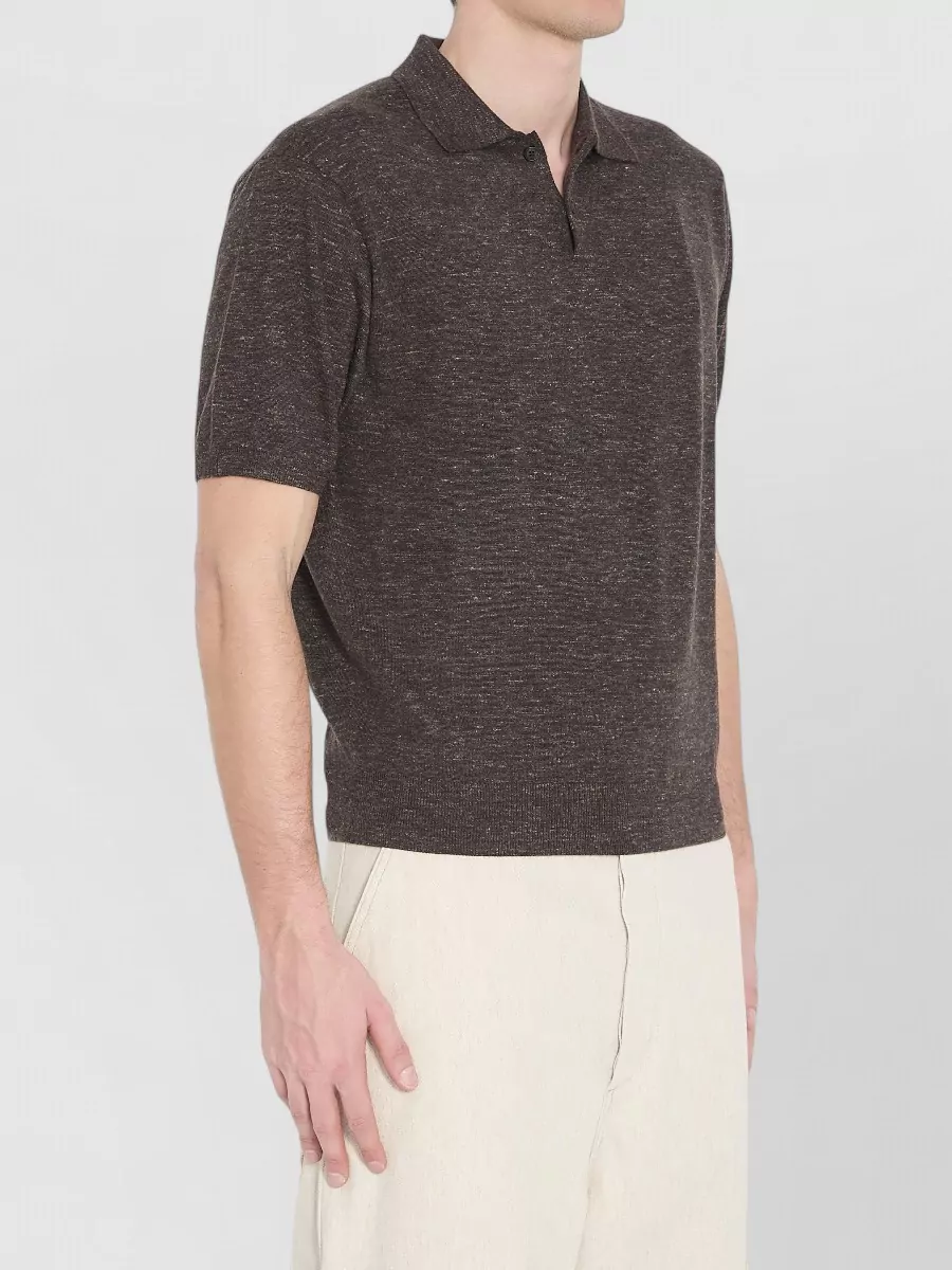 The Row Cashmere Silk Linen Ribbed Short-Sleeve Polo Shirt