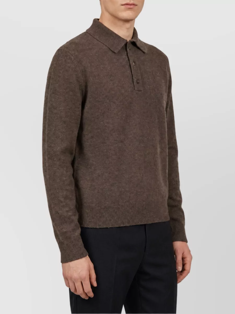Bottega Veneta wool and cashmere ribbed long-sleeve polo shirt