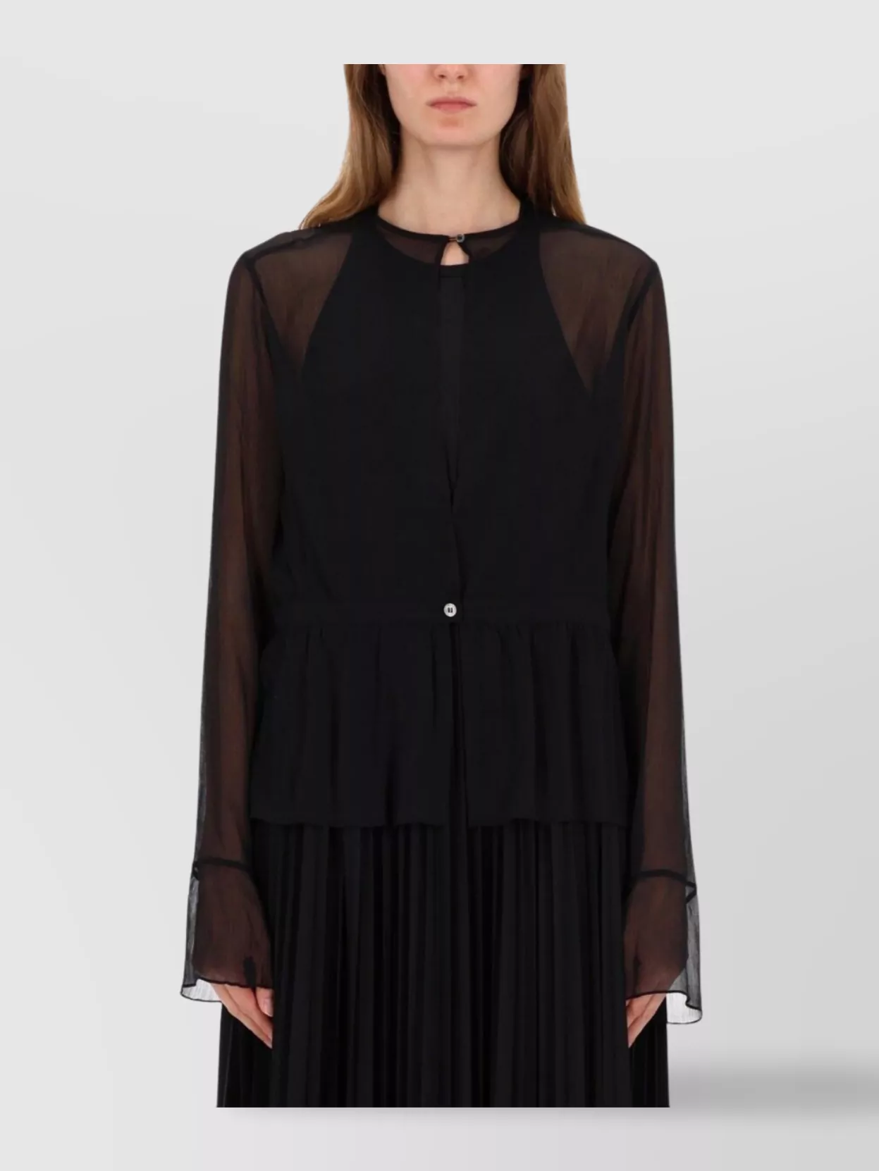 Our Legacy Long Sleeve Sheer Pleated Top With Buttons