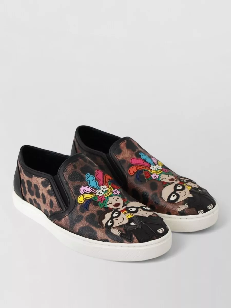 Dolce&Gabbana Leather leopard-print slip-on sneakers
