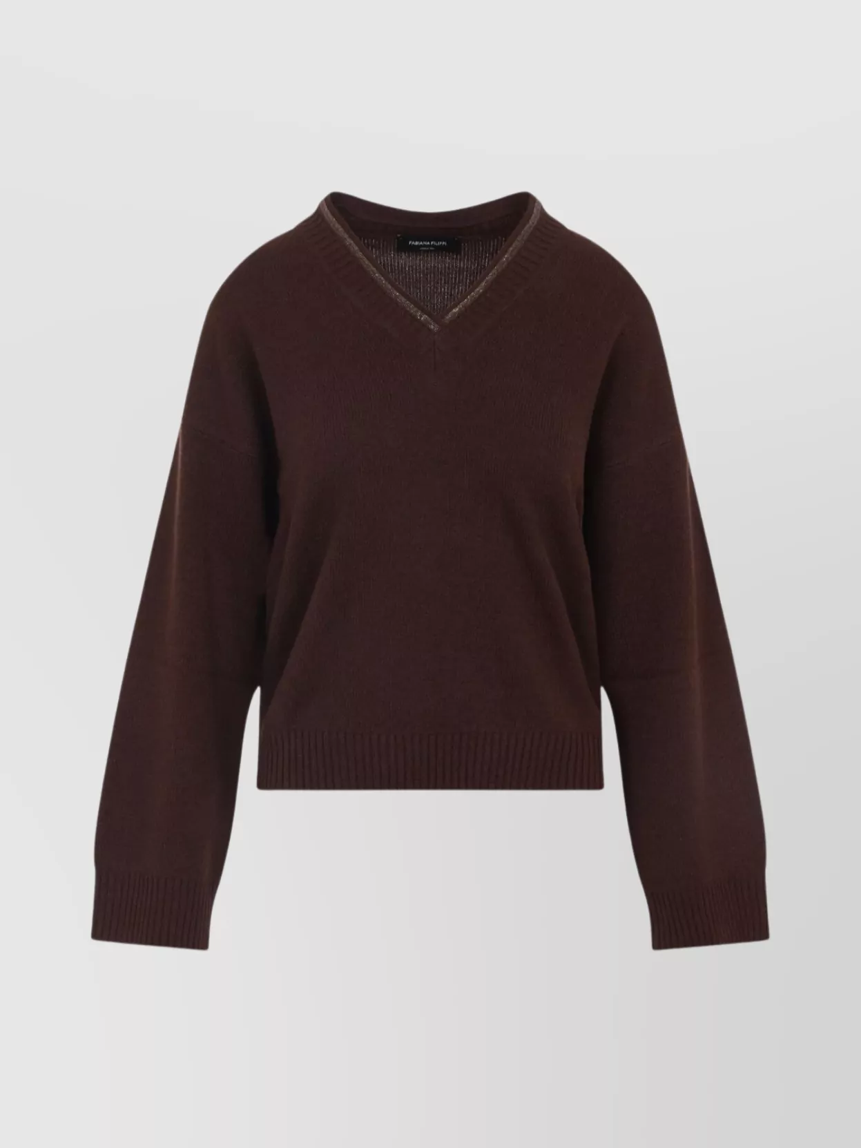Fabiana Filippi Wool Silk Cashmere Blend V Neck Sweater In Brown
