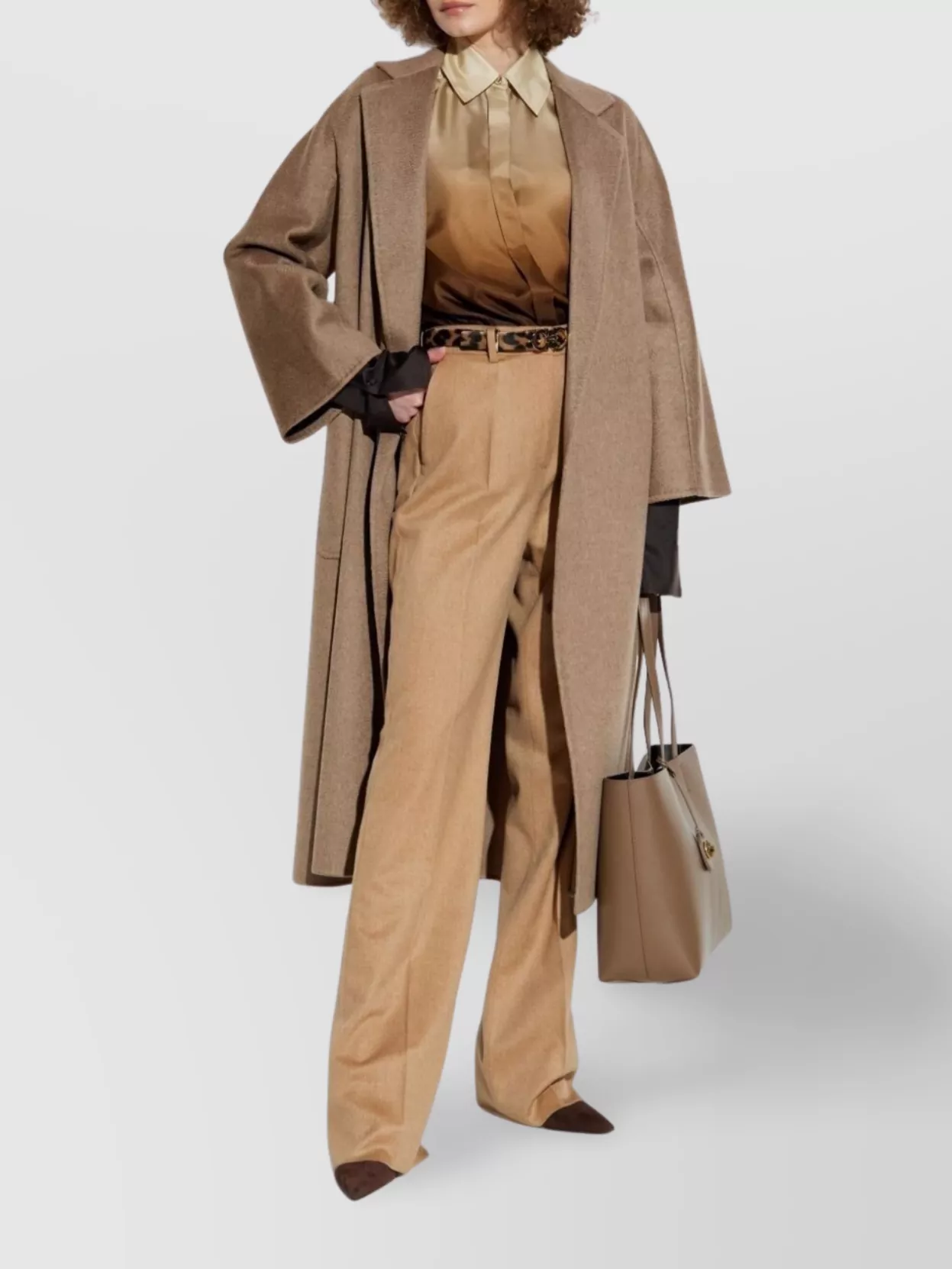 Max Mara Textured Fabric Coat Belted Waist In Brown