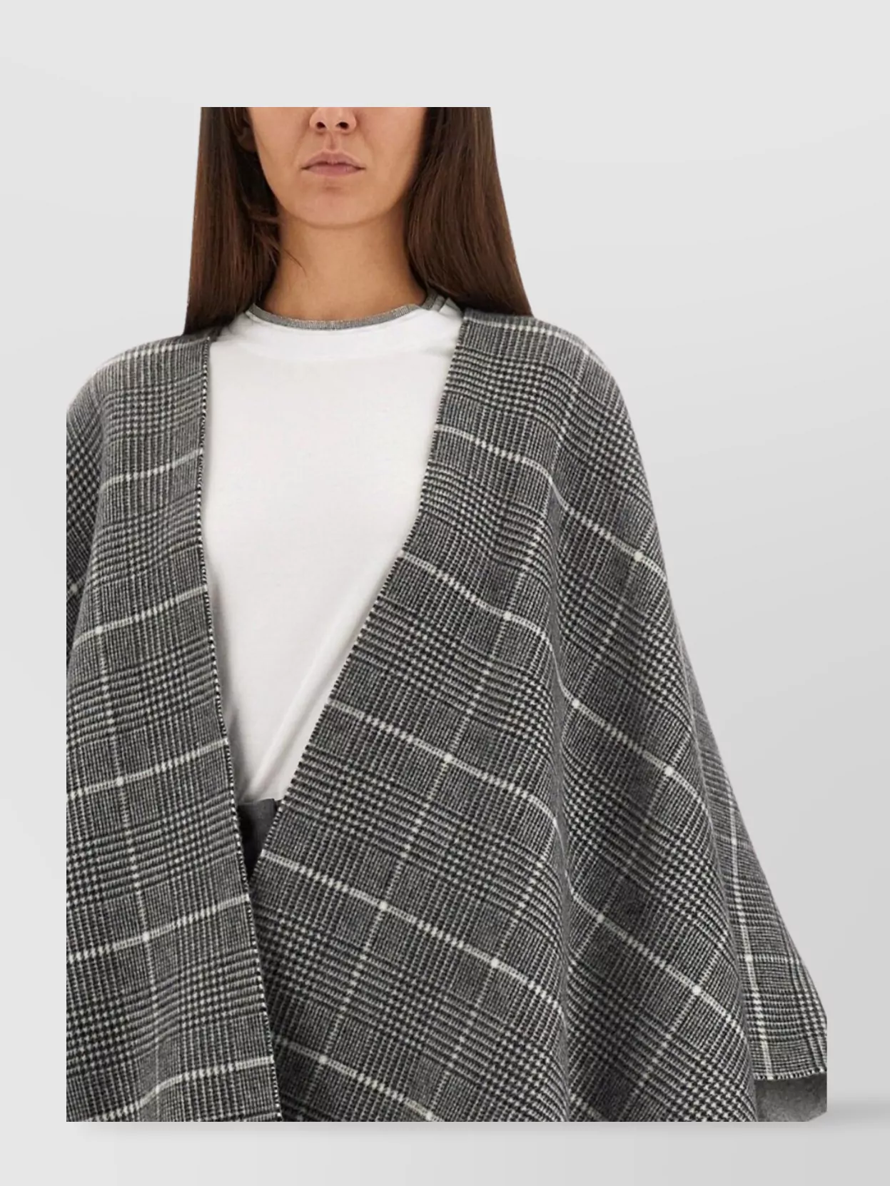Brunello Cucinelli Draped Poncho With Fringe And Plaid