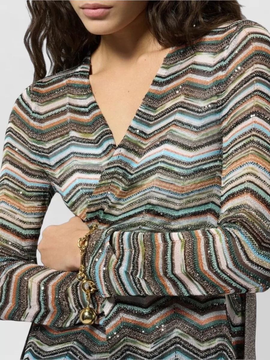 Missoni Metallic Chevron Knit Belted Longline Cardigan