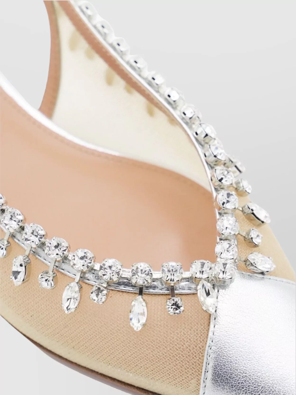 Aquazzura Embellished Pointed Toe Ballerina Shoes In Silver
