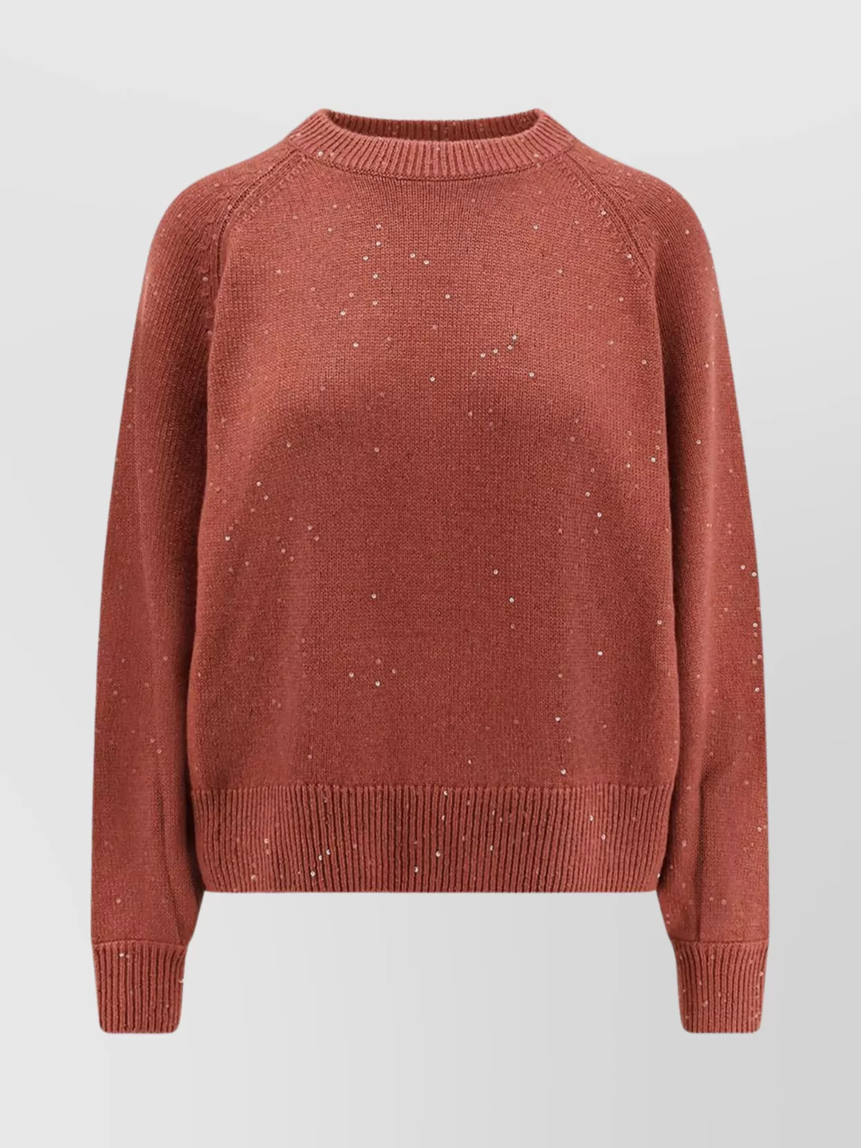 Brunello Cucinelli Cashmere Silk Crew-neck Sweater Featuring Sequins In Red