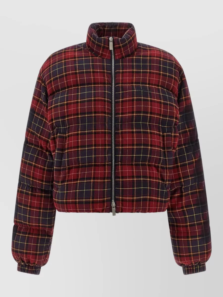 Off-White Check-Print Quilted Cropped Puffer Jacket