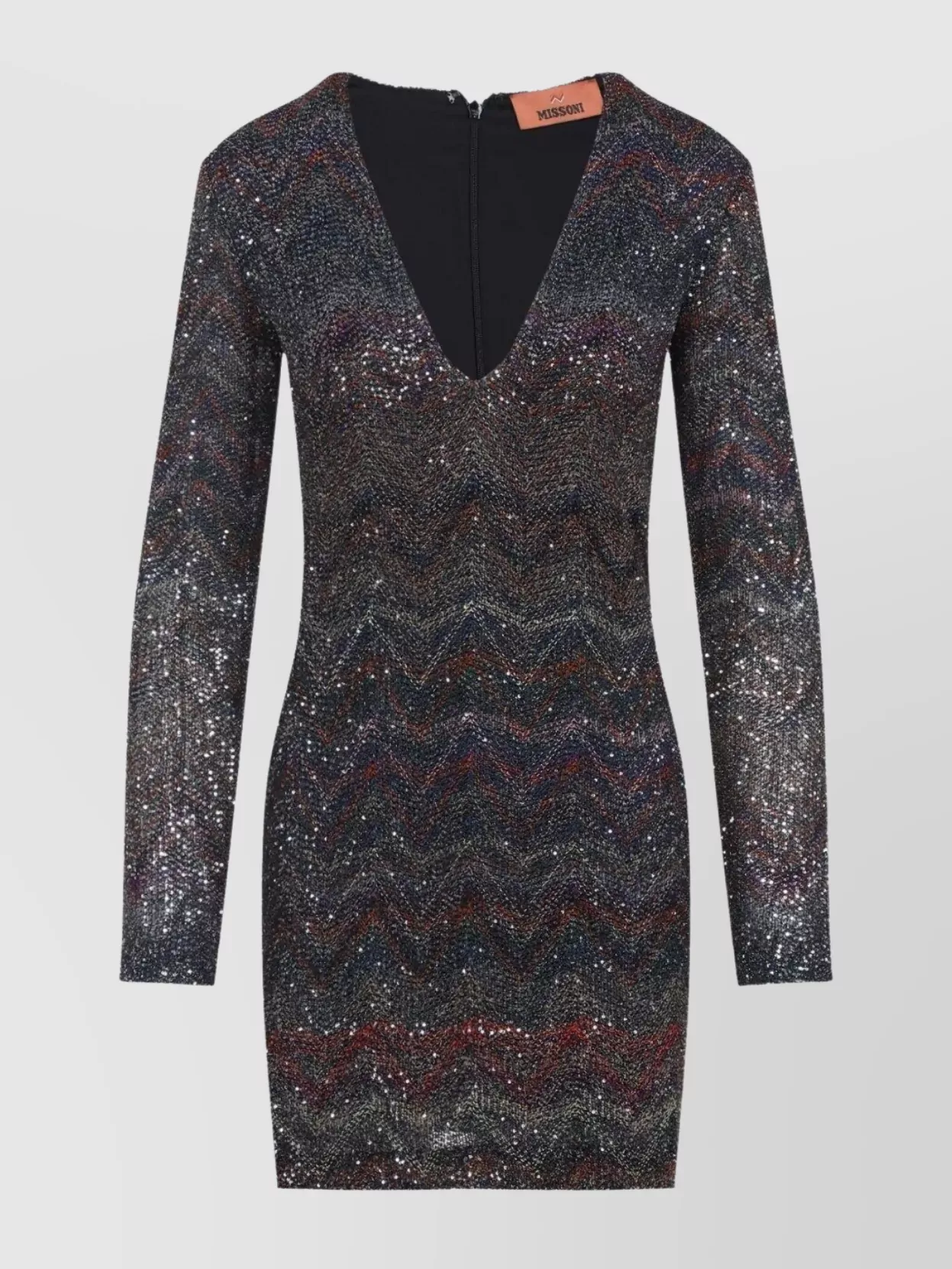 Missoni Zigzag Knit Sequinned Mini Dress In Brown