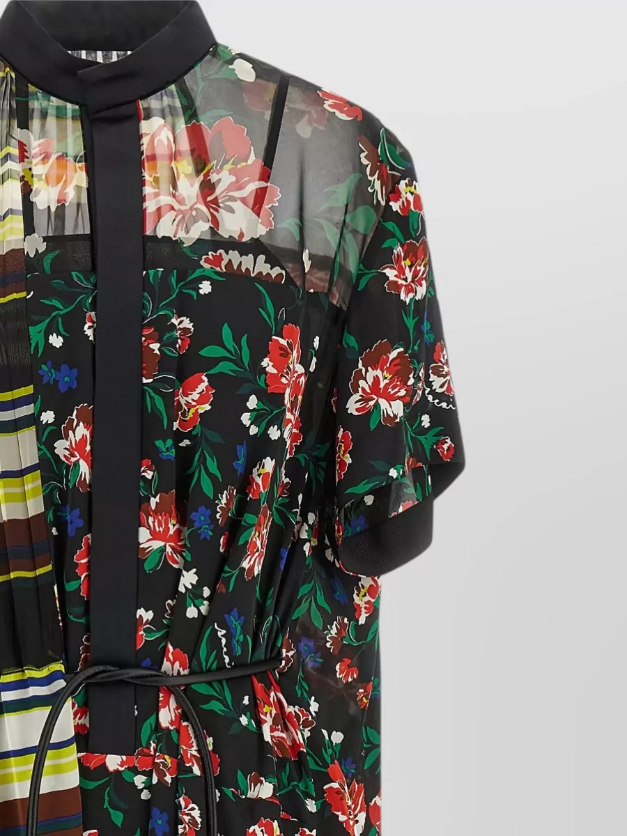Sacai Pattern Mix Satin Midi Shirt Dress