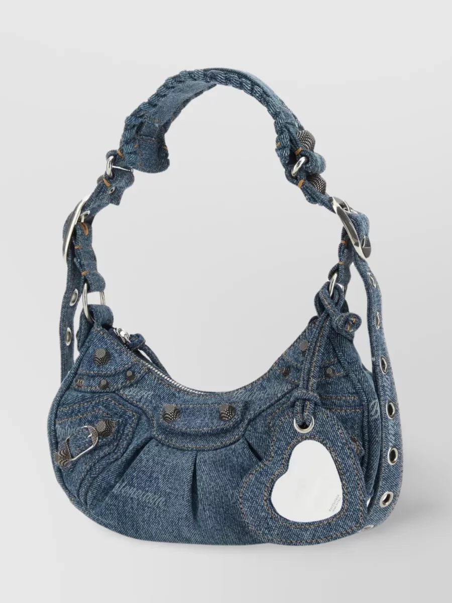 Balenciaga Xs Denim Embroidered Shoulder Bag