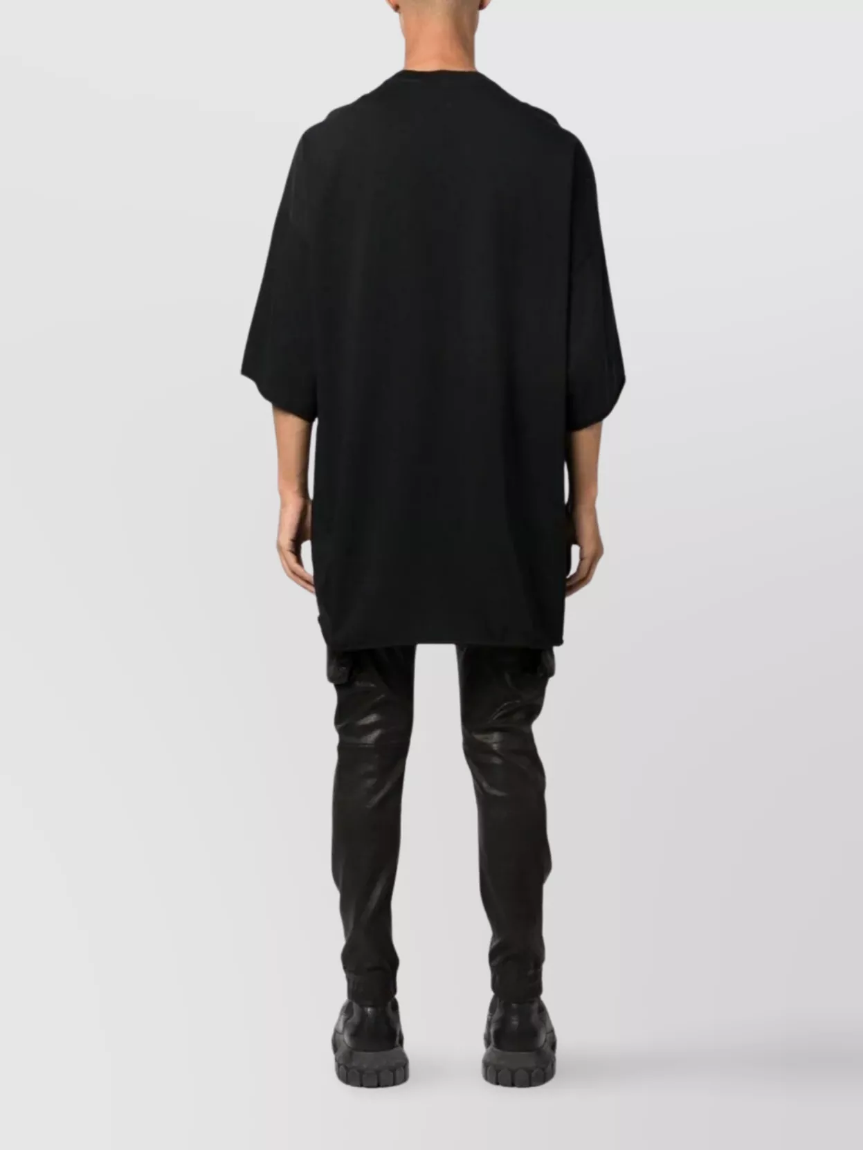 Rick Owens Crewneck Oversized T-shirt Raw-edge Hems In Black