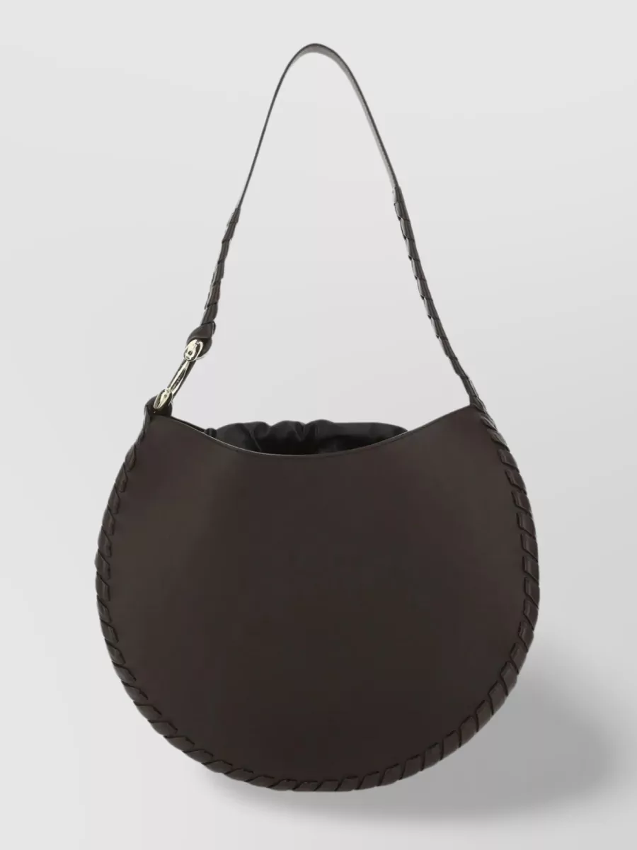 Shop Chloé Structured Leather Shoulder Bag With Braided Detailing In Brown