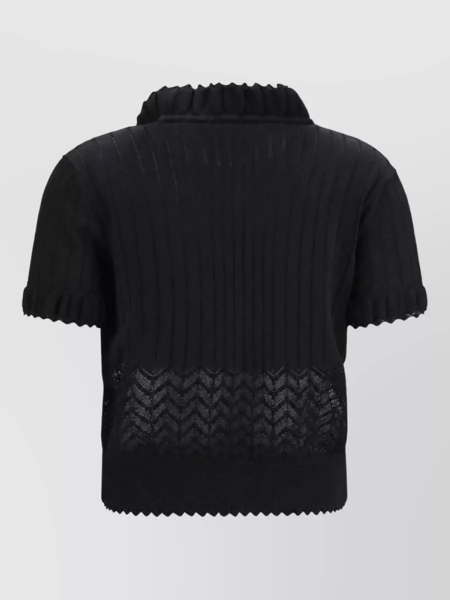 Alexander Mcqueen Open-Knit Lace-Insert Short-Sleeve Top