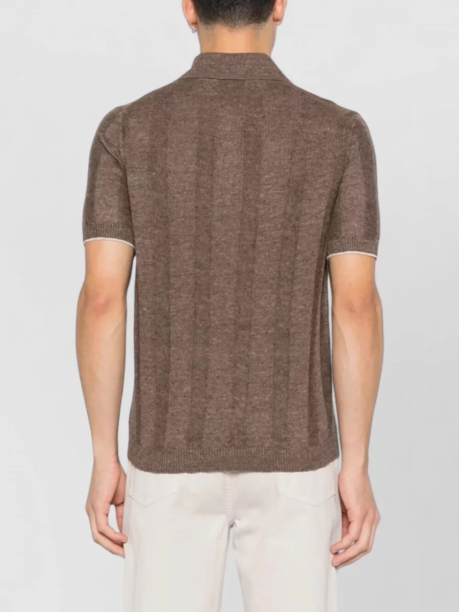 Brunello Cucinelli Linen Blend Rib Knit Polo Shirt
